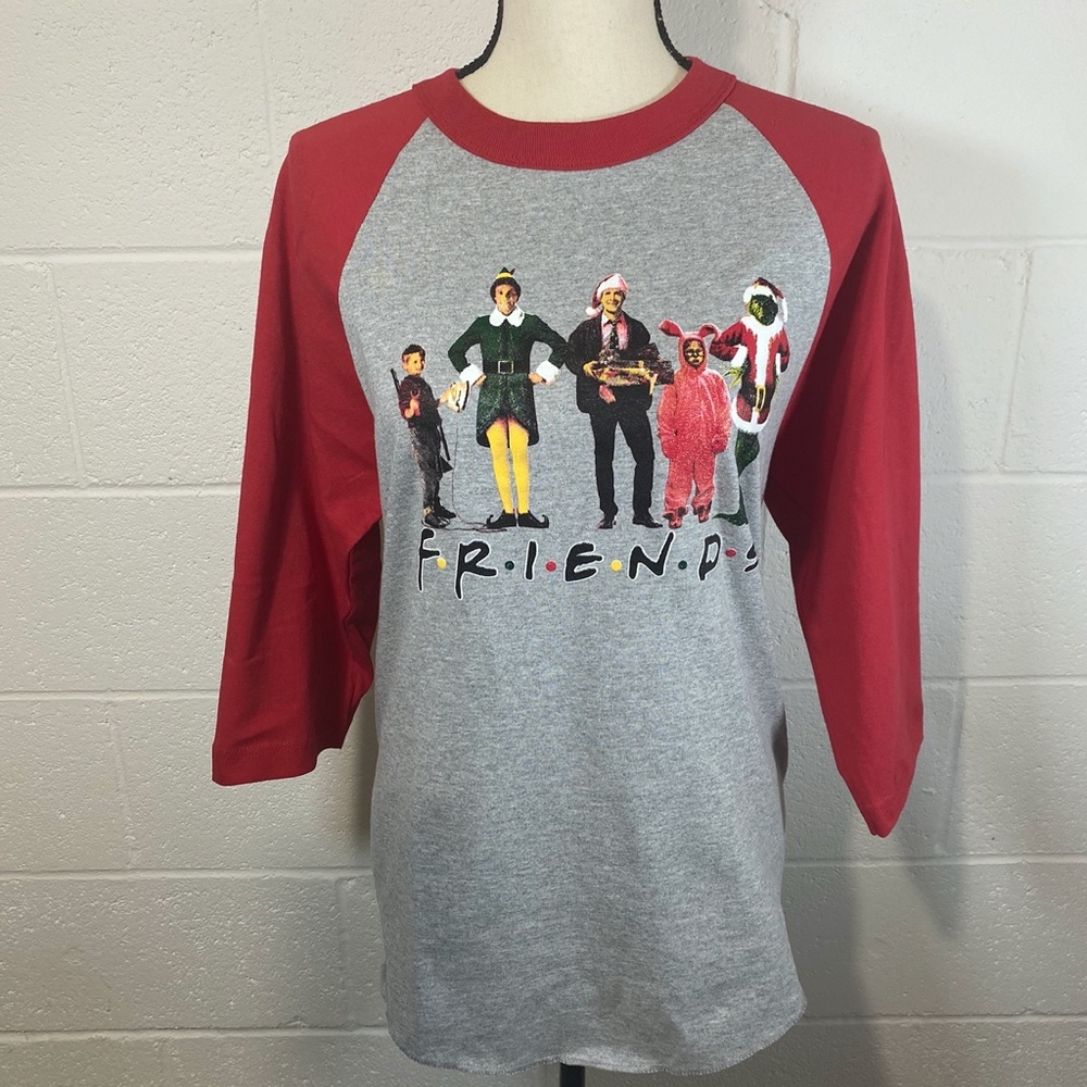 Friends Christmas Movies Themed Holiday Baseball Raglan T-shirt - Picture 7 of 13